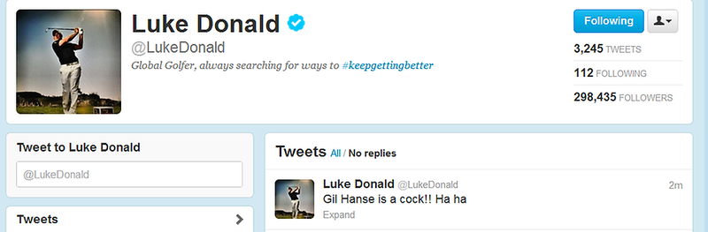 Illustration for article titled Luke Donald Is Sorry For Calling A Golf Course Architect A "Cock" On Twitter
